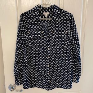 Blue and white print blouse